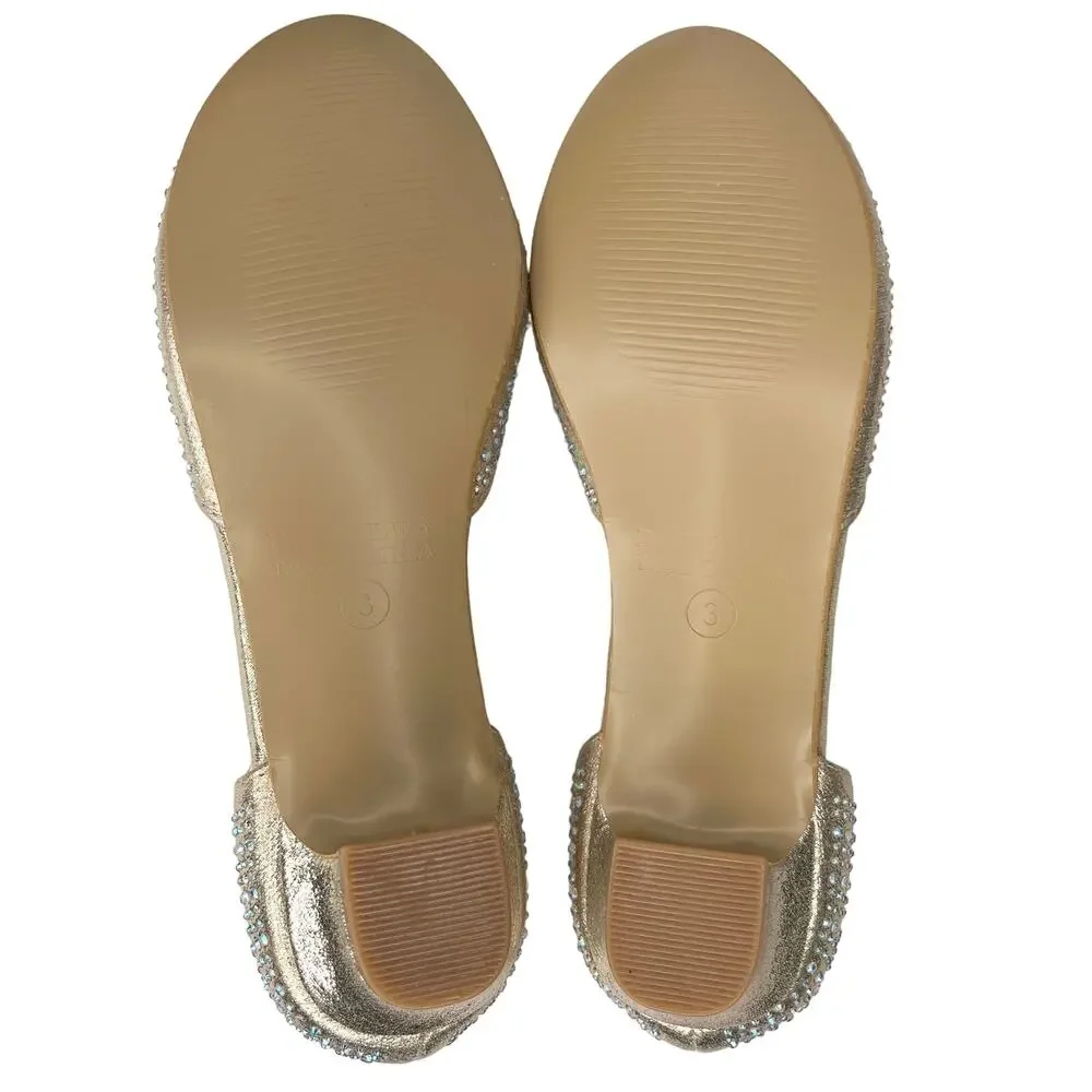Badgley Mischka Girls Metallic Dress Shoes 3 Rhinestones Light Gold BM84031